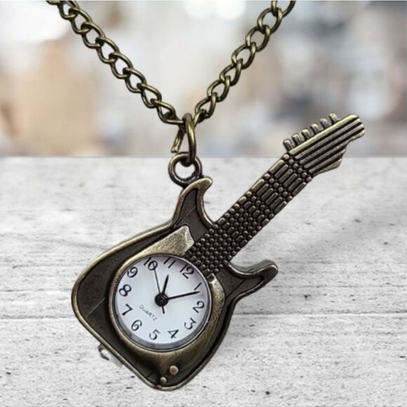 Funky Watches Accessories - Guitar Pendant Watch NEW Gift Guitarist Player Pocket Necklace Fender Vintage